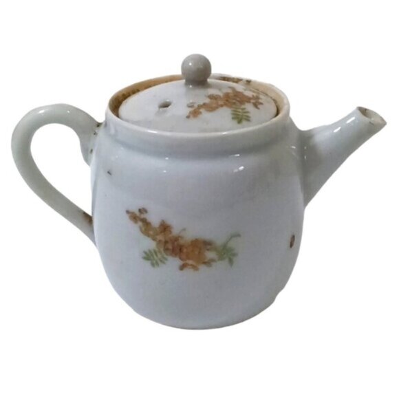 Antique Japanese Mini Teapot & Lidded 2-Handled Pot Goat Cart & Flowers Decor - Picture 4 of 13